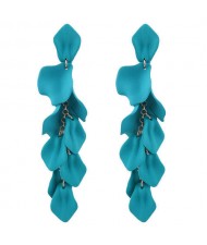 Romantic Petals Design High Fashion Dangling Women Statement Earrings - Blue