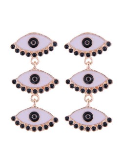 High Fashion Dangling Triple Eyes Design Alloy Costume Earrings - Black