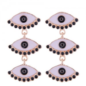 High Fashion Dangling Triple Eyes Design Alloy Costume Earrings - Black