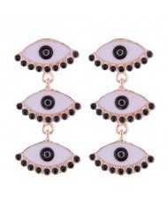 High Fashion Dangling Triple Eyes Design Alloy Costume Earrings - Black