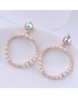 Pearl Embellished Elegant Crown Decoration Hoop High Fashion Women Earrings