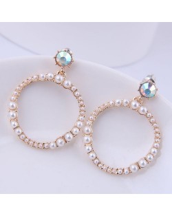 Pearl Embellished Elegant Crown Decoration Hoop High Fashion Women Earrings