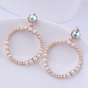 Pearl Embellished Elegant Crown Decoration Hoop High Fashion Women Earrings
