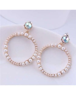 Pearl Hoop Design High Fashion Women Statement Alloy Earrings