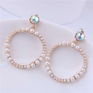 Pearl Hoop Design High Fashion Women Statement Alloy Earrings