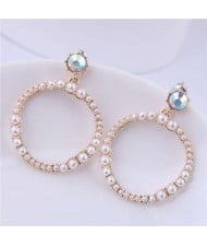 Pearl Hoop Design High Fashion Women Statement Alloy Earrings