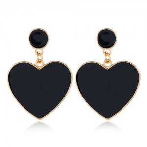 Oil-spot Glazed Peach Heart Bold Fashion Women Statement Earrings - Black