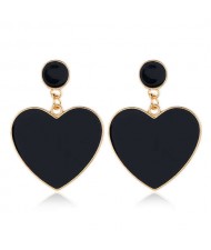 Oil-spot Glazed Peach Heart Bold Fashion Women Statement Earrings - Black