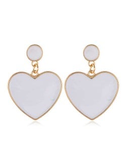 Oil-spot Glazed Peach Heart Bold Fashion Women Statement Earrings - White