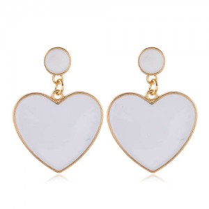 Oil-spot Glazed Peach Heart Bold Fashion Women Statement Earrings - White