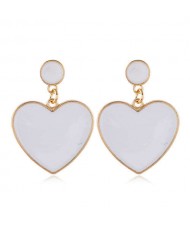 Oil-spot Glazed Peach Heart Bold Fashion Women Statement Earrings - White