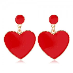 Oil-spot Glazed Peach Heart Bold Fashion Women Statement Earrings - Red