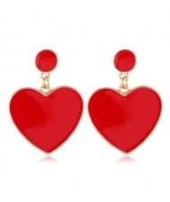 Oil-spot Glazed Peach Heart Bold Fashion Women Statement Earrings - Red