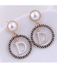 Alphabet D Inlaid Alloy Hoop Design Women Fashion Statement Earrings