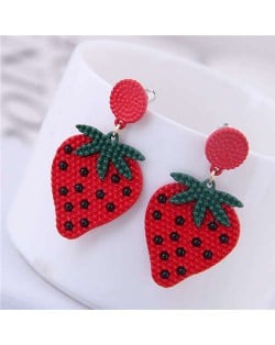 Adorable Strawberry Design Korean Fashion Alloy Women Earrings