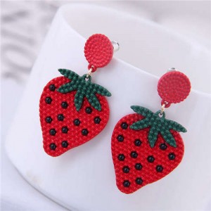 Adorable Strawberry Design Korean Fashion Alloy Women Earrings