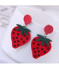 Adorable Strawberry Design Korean Fashion Alloy Women Earrings