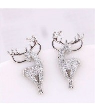 Cubic Zirconia Embellished Deers Christmas Fashion Women Costume Earrings - Silver