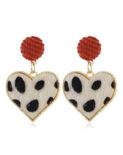 Leopard Prints Peach Heart High Fashion Design Women Bold Statement Earrings - White
