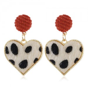 Leopard Prints Peach Heart High Fashion Design Women Bold Statement Earrings - White