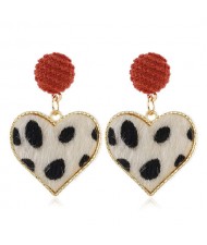 Leopard Prints Peach Heart High Fashion Design Women Bold Statement Earrings - White