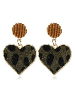 Leopard Prints Peach Heart High Fashion Design Women Bold Statement Earrings - Black