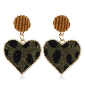 Leopard Prints Peach Heart High Fashion Design Women Bold Statement Earrings - Black