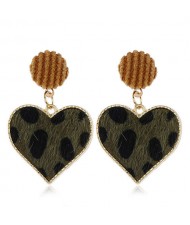 Leopard Prints Peach Heart High Fashion Design Women Bold Statement Earrings - Black