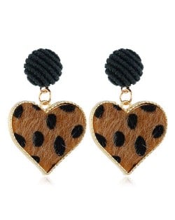 Leopard Prints Peach Heart High Fashion Design Women Bold Statement Earrings - Brown