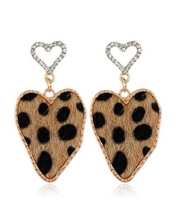 Leopard Prints Irregular Heart Design High Fashion Lady Statement Earrings - Brown