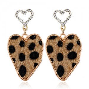 Leopard Prints Irregular Heart Design High Fashion Lady Statement Earrings - Brown