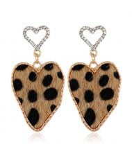 Leopard Prints Irregular Heart Design High Fashion Lady Statement Earrings - Brown
