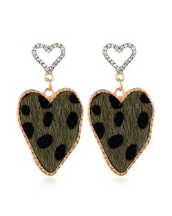 Leopard Prints Irregular Heart Design High Fashion Lady Statement Earrings - Black