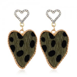 Leopard Prints Irregular Heart Design High Fashion Lady Statement Earrings - Black