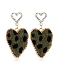 Leopard Prints Irregular Heart Design High Fashion Lady Statement Earrings - Black