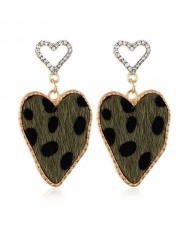 Leopard Prints Irregular Heart Design High Fashion Lady Statement Earrings - Black