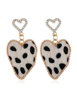 Leopard Prints Irregular Heart Design High Fashion Lady Statement Earrings - White