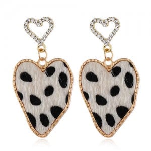 Leopard Prints Irregular Heart Design High Fashion Lady Statement Earrings - White