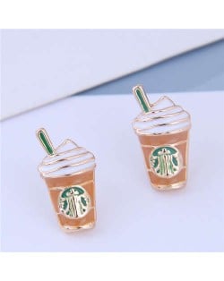 Korean Fashion Coffee Cup Design Alloy Women Earrings