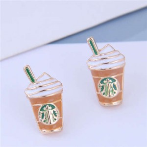 Korean Fashion Coffee Cup Design Alloy Women Earrings