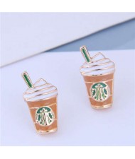 Korean Fashion Coffee Cup Design Alloy Women Earrings