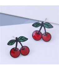 Oil-spot Glazed Red Cherry Design Korean Fashion Women Earrings