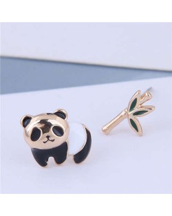 Panda and Bamboo Asymmetric Design Korean Fashion Women Costume Earrings