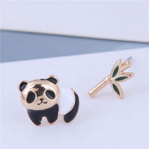 Panda and Bamboo Asymmetric Design Korean Fashion Women Costume Earrings