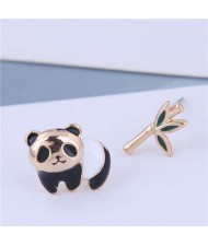 Panda and Bamboo Asymmetric Design Korean Fashion Women Costume Earrings