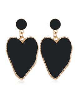 Golden Rim Abstract Shape Heart Design Women Earrings - Black