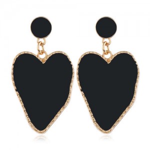 Golden Rim Abstract Shape Heart Design Women Earrings - Black