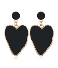 Golden Rim Abstract Shape Heart Design Women Earrings - Black