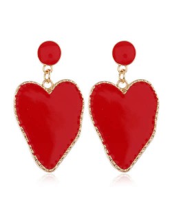 Golden Rim Abstract Shape Heart Design Women Earrings - Red