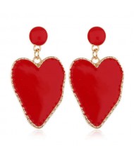 Golden Rim Abstract Shape Heart Design Women Earrings - Red